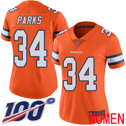 Women Denver Broncos #34 Will Parks Limited Orange Rush Vapor Untouchable 100th Season Football NFL Jersey->denver broncos->NFL Jersey